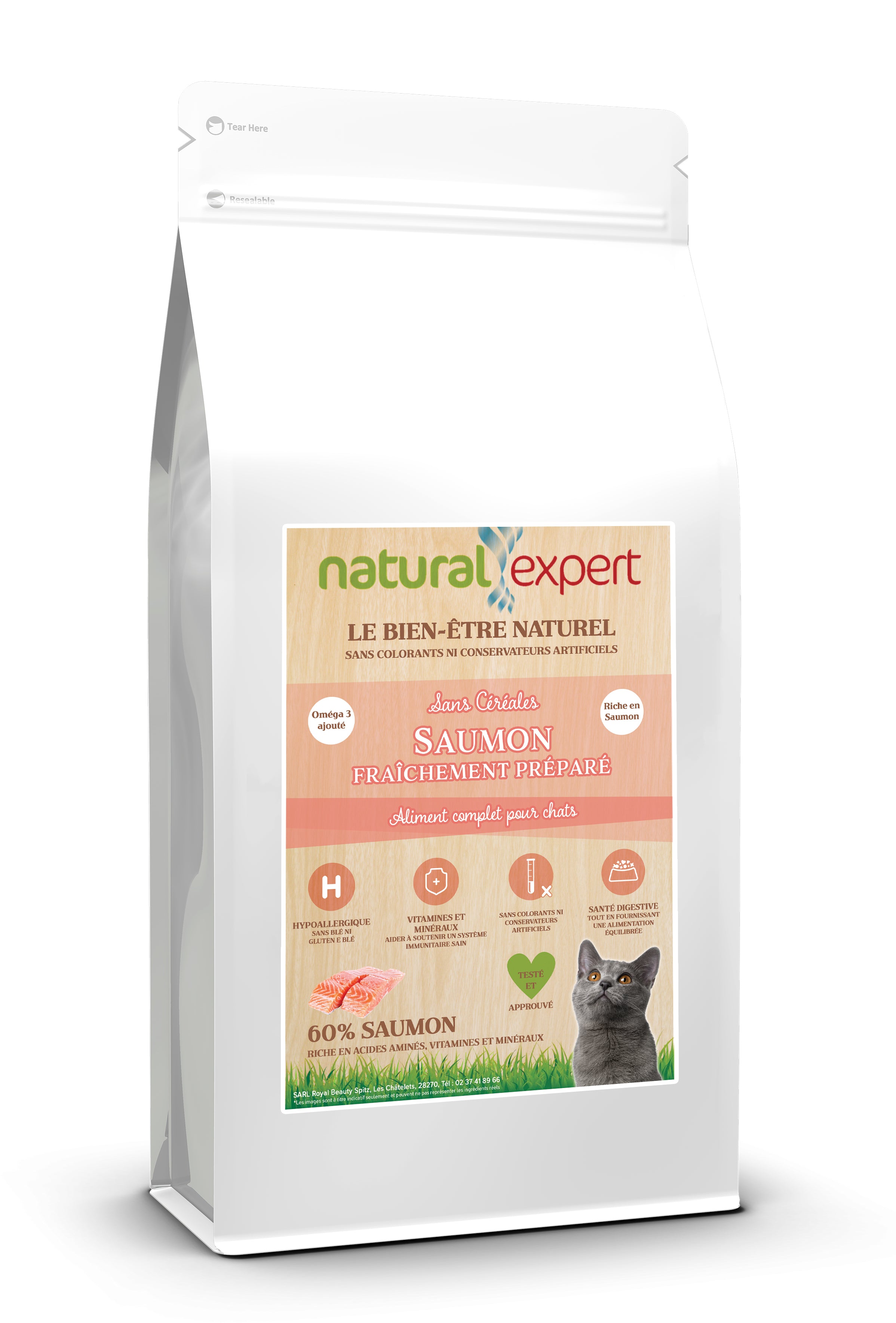 Croquettes NATURELLES Chat 60% SAUMON 2 kg