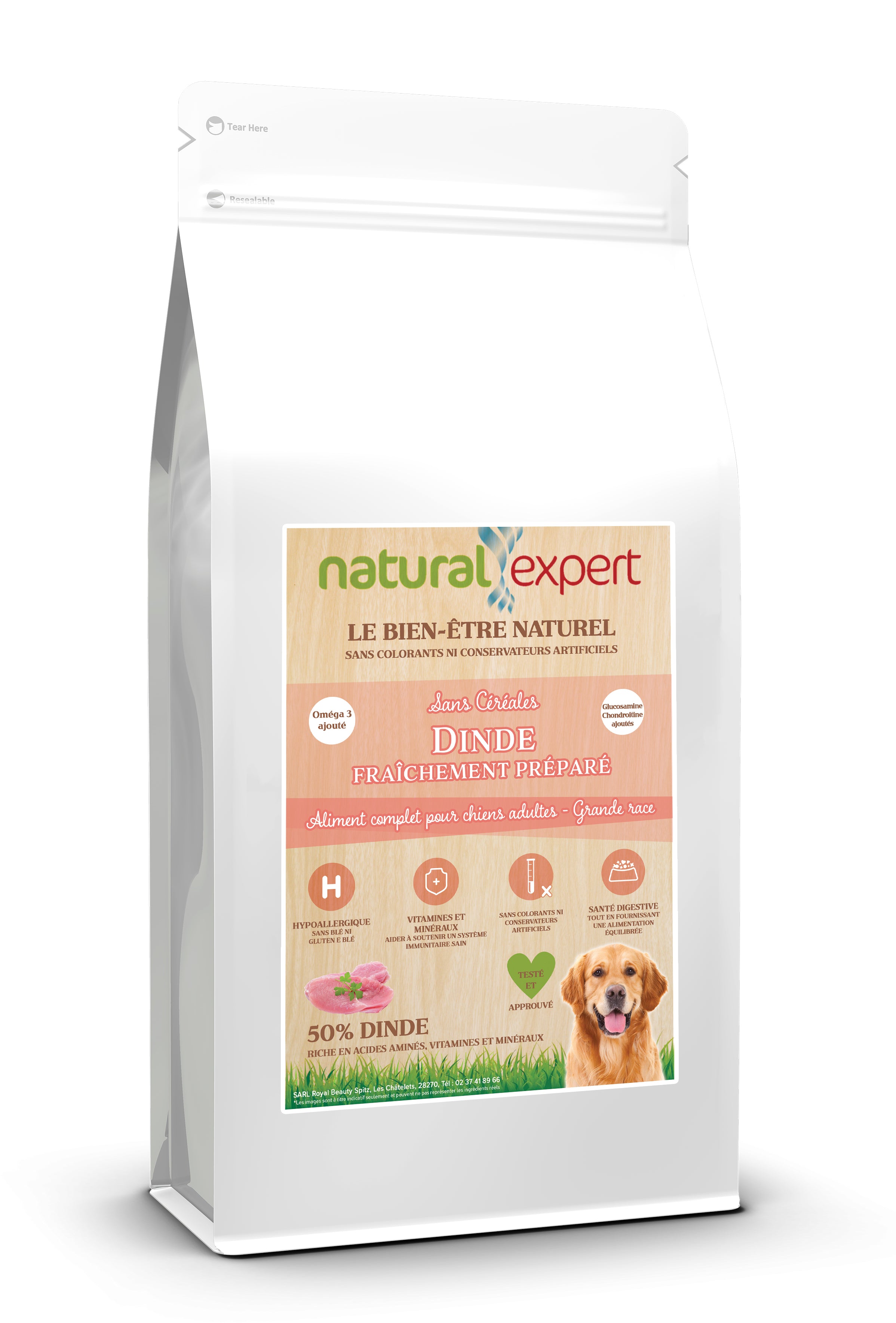 Croquettes NATURELLES chien 50% Dinde moyenne grande race