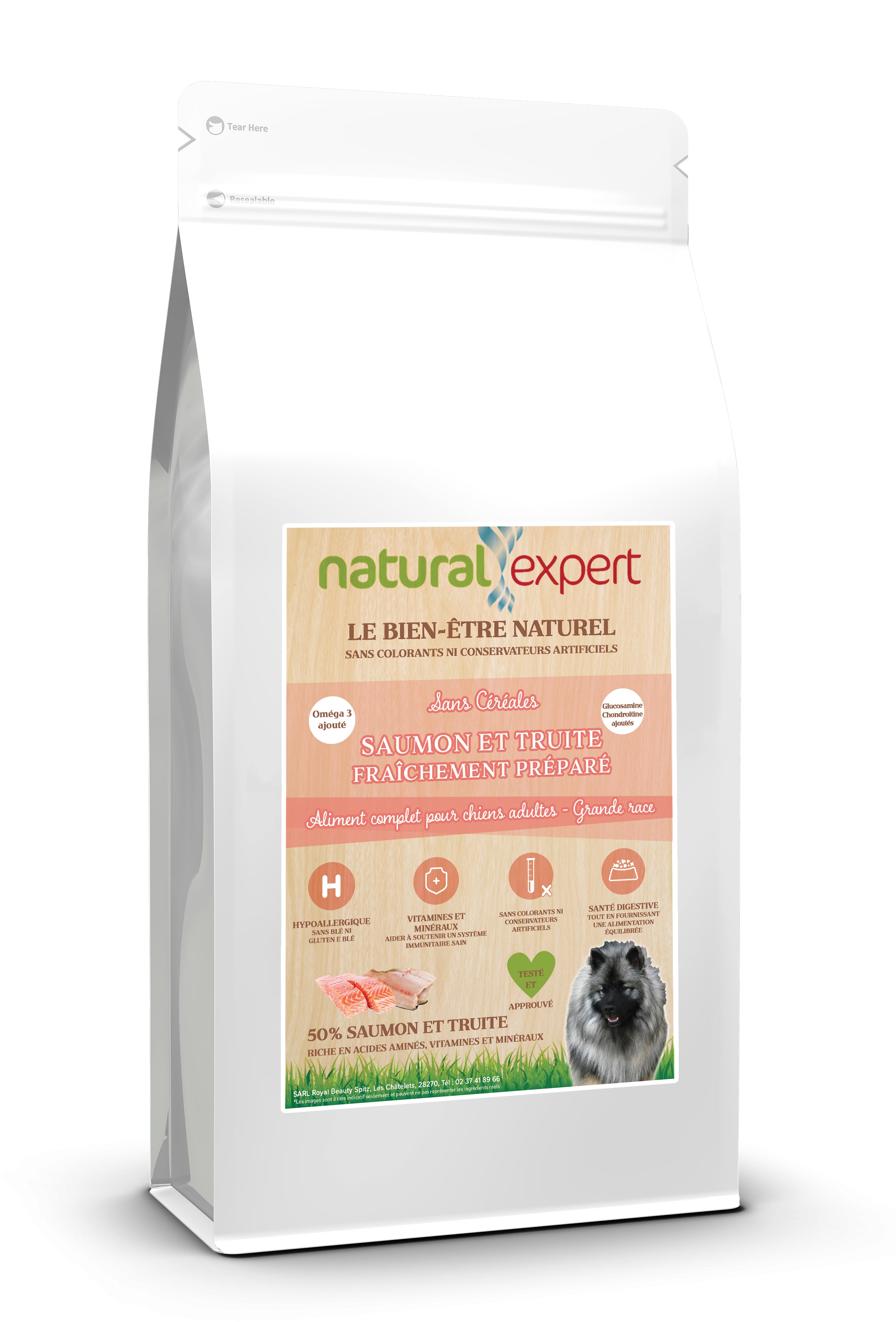 Croquettes NATURELLES Chiens 50% Saumon et Truite moyenne grande race